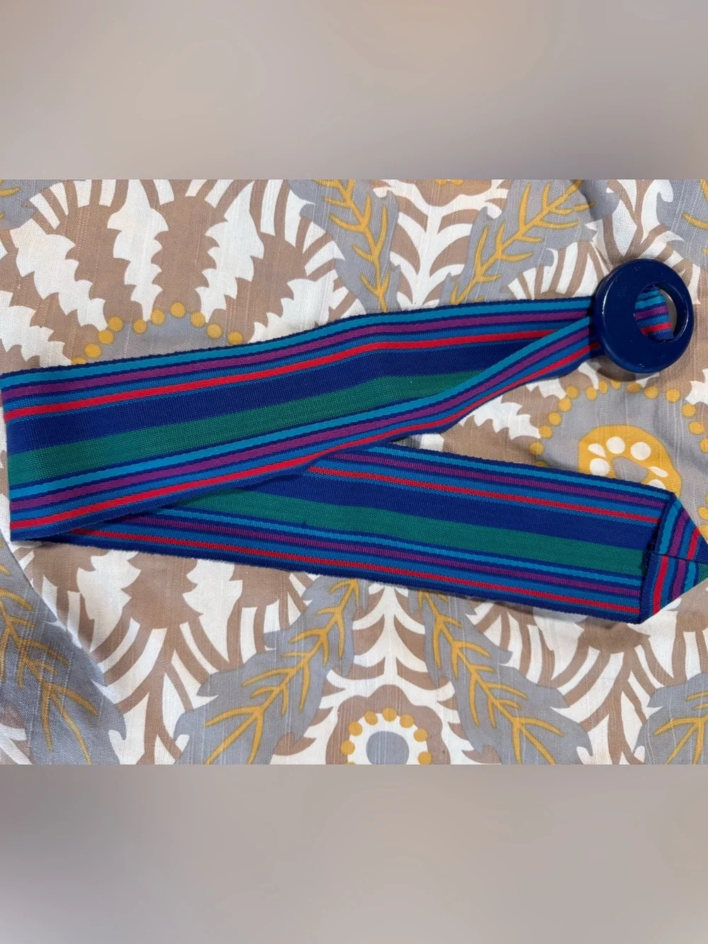 Vintage 80s 90s Liz Claiborne Multicolor Cotton Woven Belt Wooden Buckle